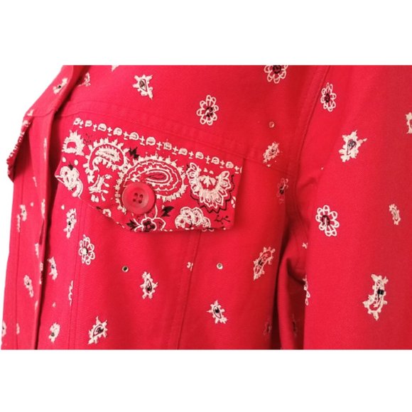 THE QUACKER FACTORY Red & White Embellished Paisley Floral Jacket - Women's M - Picture 9 of 10